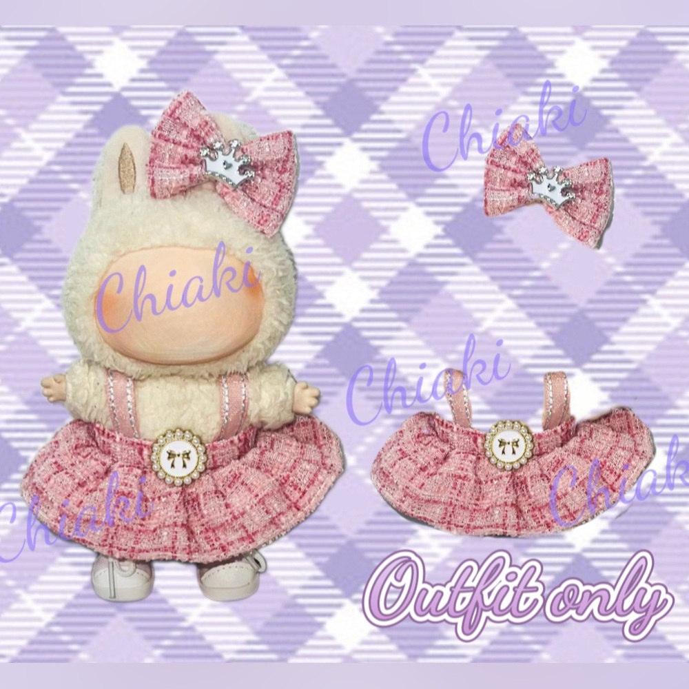 Labubu Dress- Labubu Plaid Dress with Bow Hair Clip  (NO DOLL)